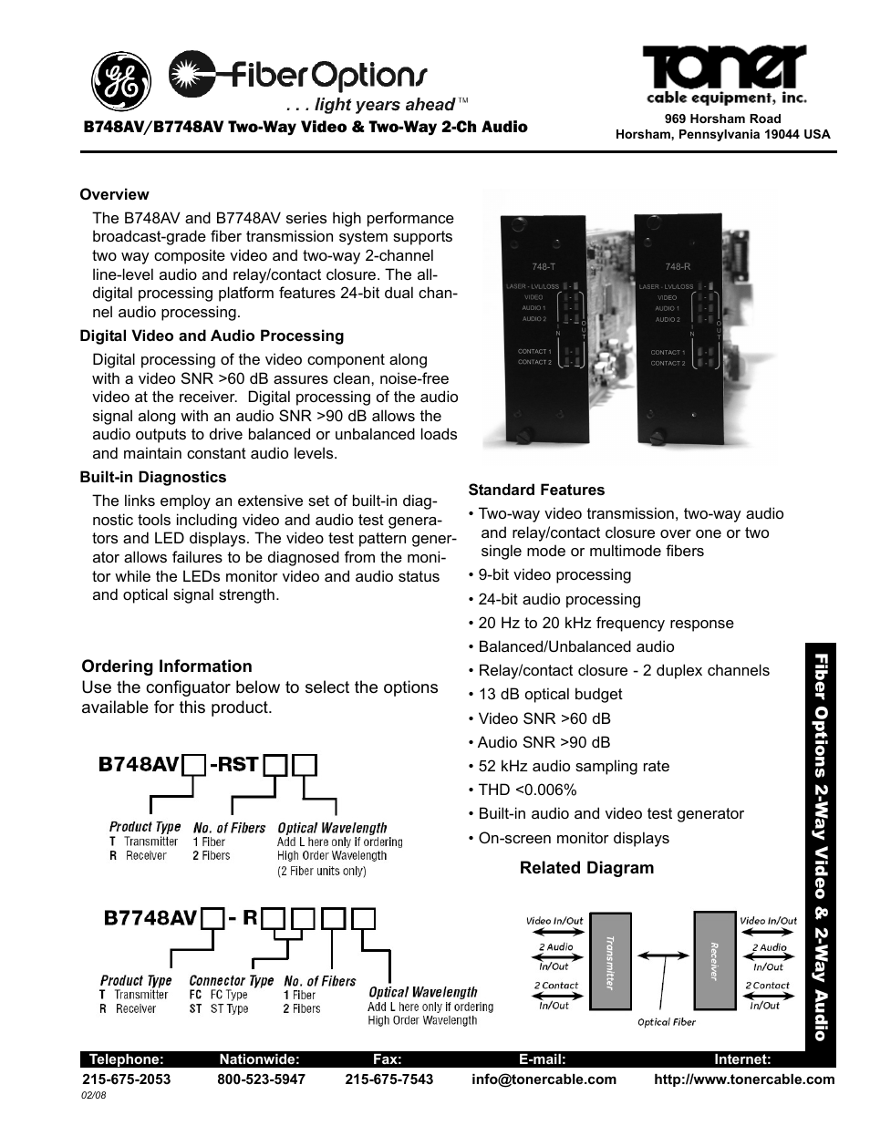 Toner Cable B748AV Two-Way Video & Two-Way 2-Ch Audio, Multimode User Manual | 2 pages