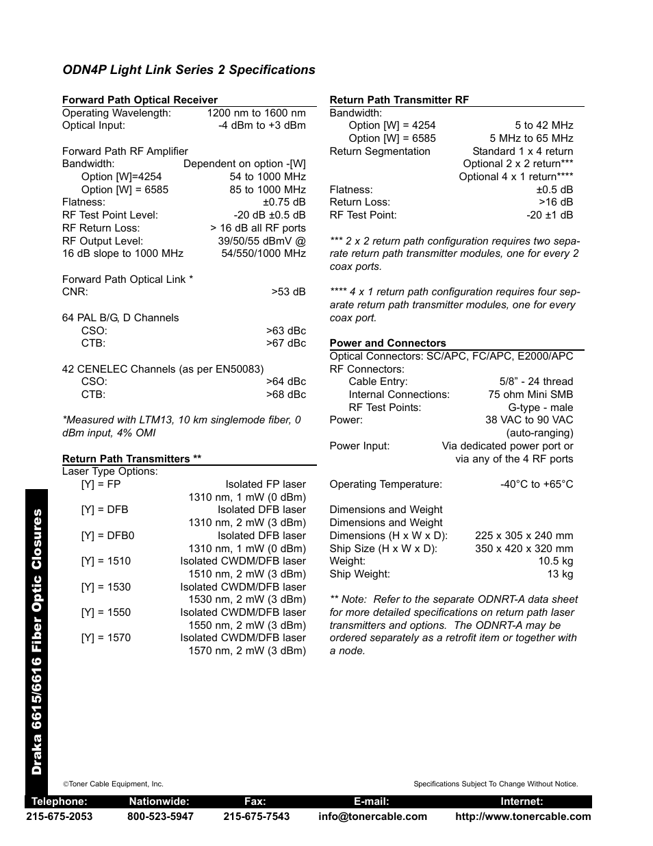 Toner Cable ODN4P Light Link Series 2 Fiber Optic Node User Manual | Page 2 / 2