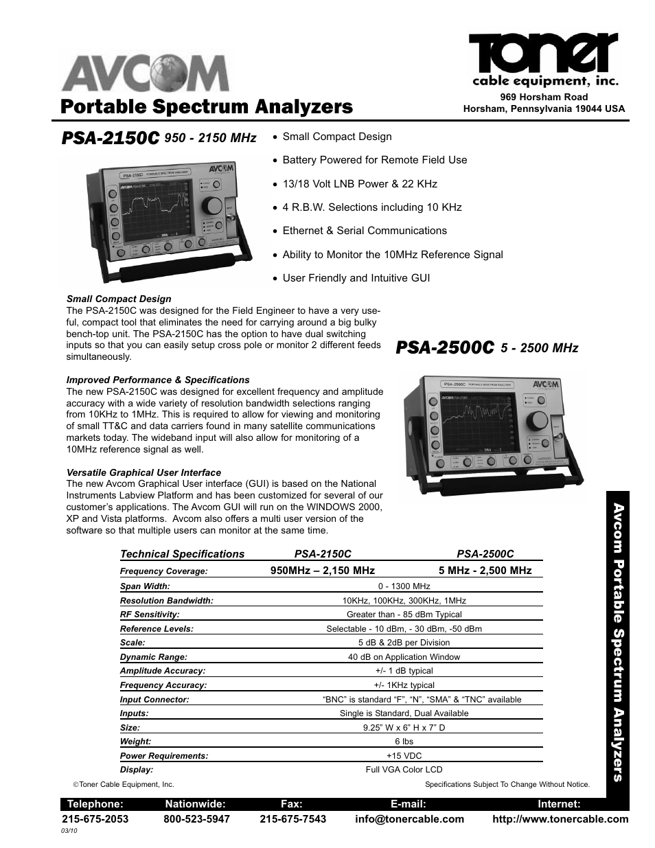 Toner Cable PSA-2500C 5-2500 MHz Portable Spectrum Analyzer User Manual | 1 page