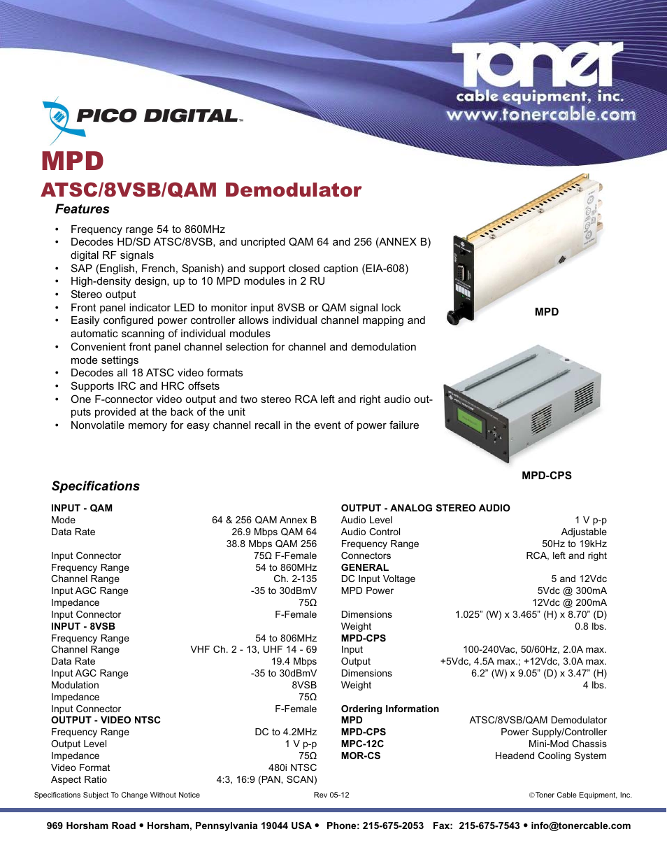 Toner Cable MPD ATSC _ 8 VSB _ QAM Demodulator User Manual | 1 page