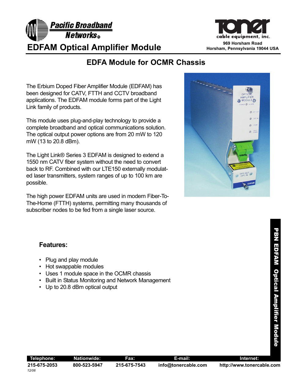 Toner Cable EDFA Fiber Optic Amplifiers Module User Manual | 2 pages