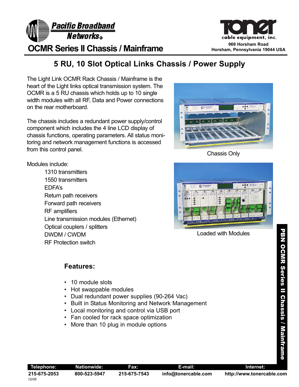 Toner Cable OCMR Series II Chassis - Mainframe User Manual | 2 pages