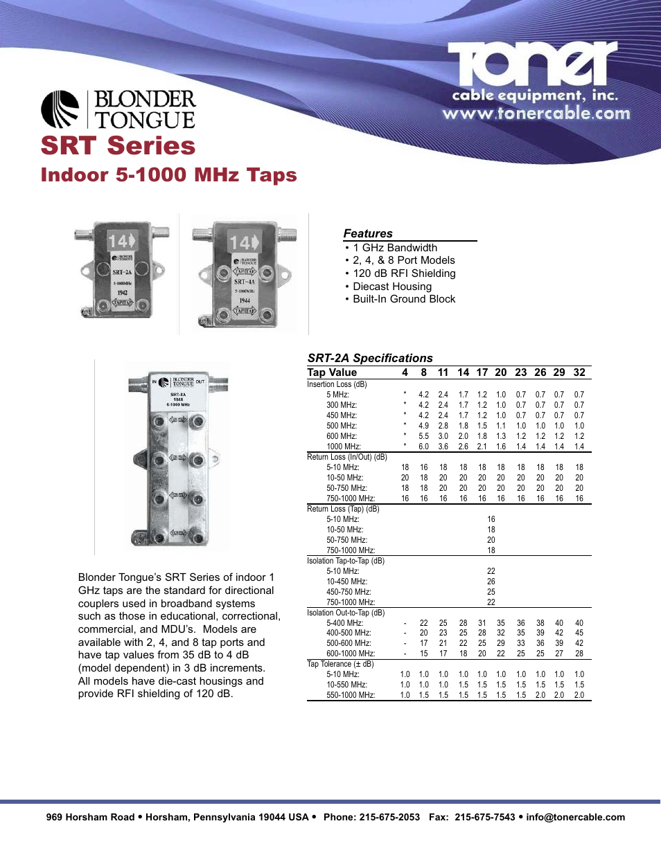 Toner Cable SRT Series In-Line Style Directional Tap User Manual | 2 pages