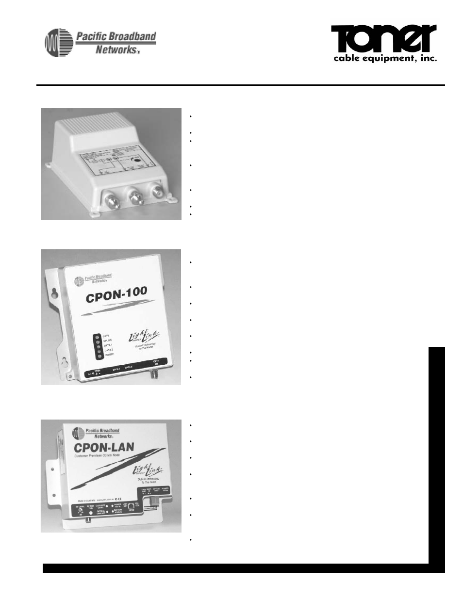 Toner Cable CPON-LAN Light Link Direct Customer Premises Fiber Optic Node User Manual | 2 pages