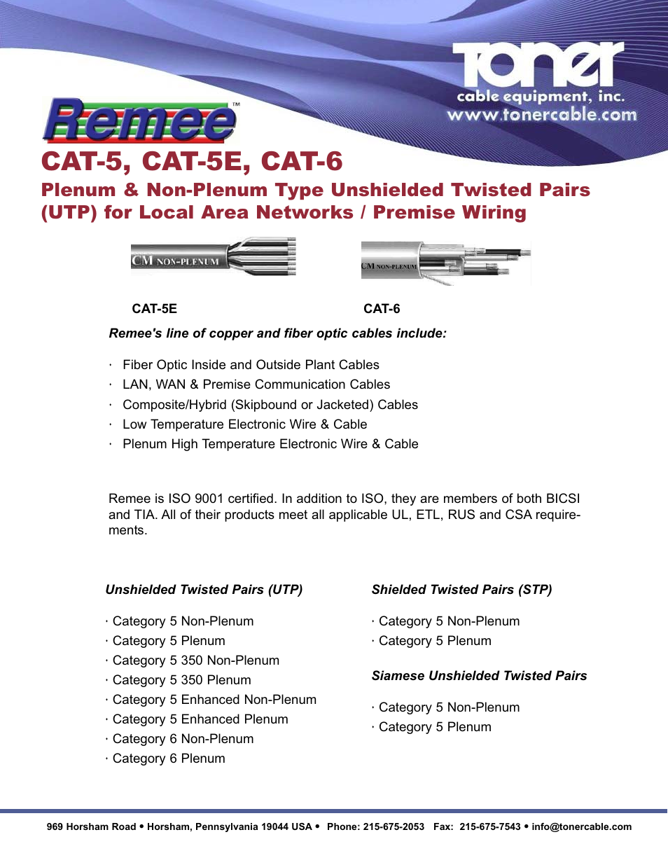 Toner Cable CAT-6 Premise Wire-Local Area Network Cable User Manual | 2 pages