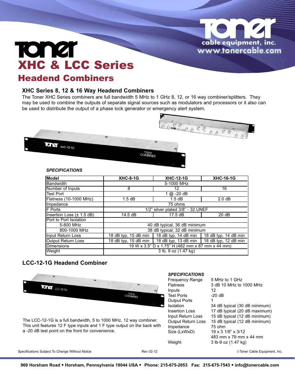 Toner Cable XHC-12-1G 12 Port Headend Combiner User Manual | 1 page