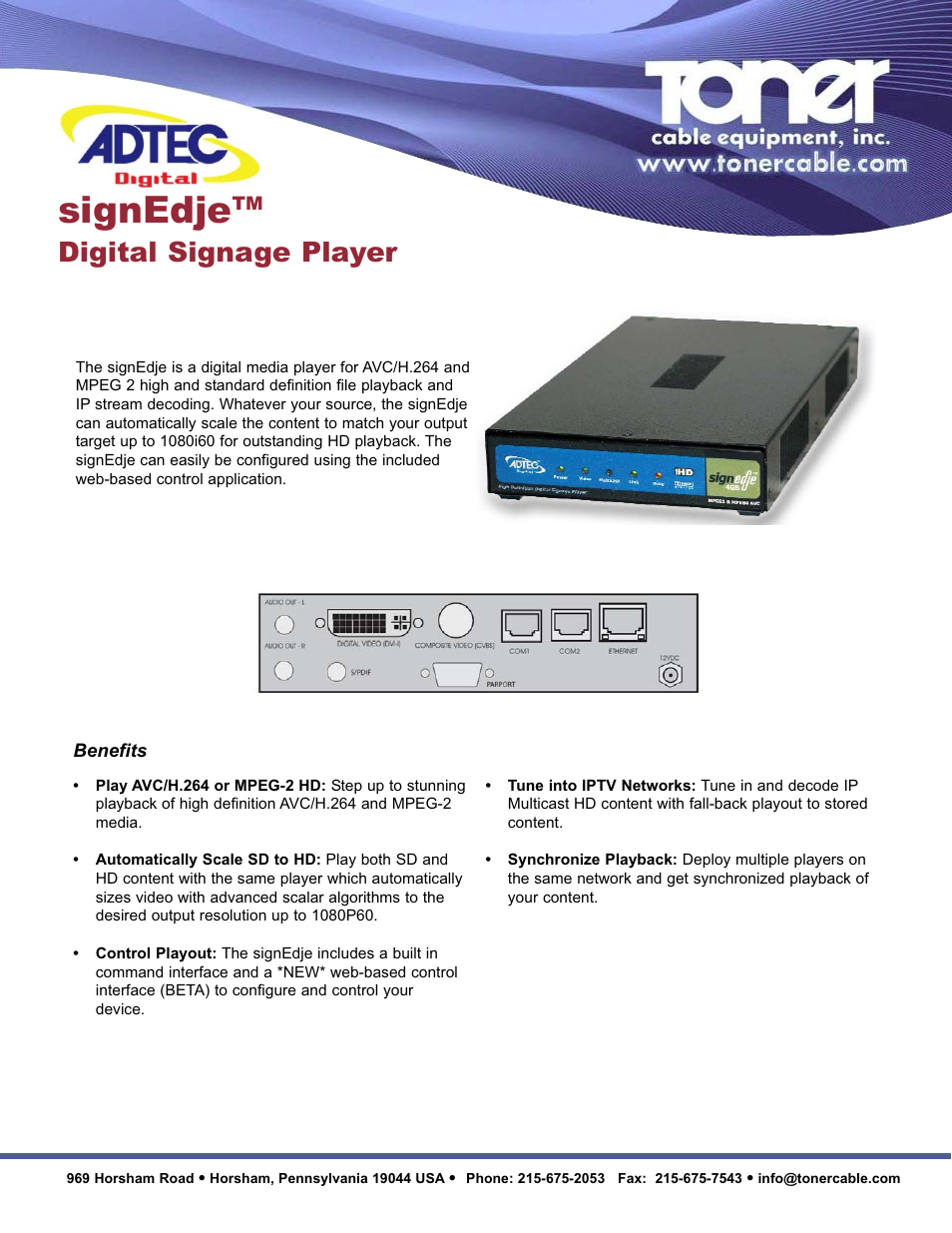 Toner Cable Adtec signedje Digital Signage Player User Manual | 2 pages