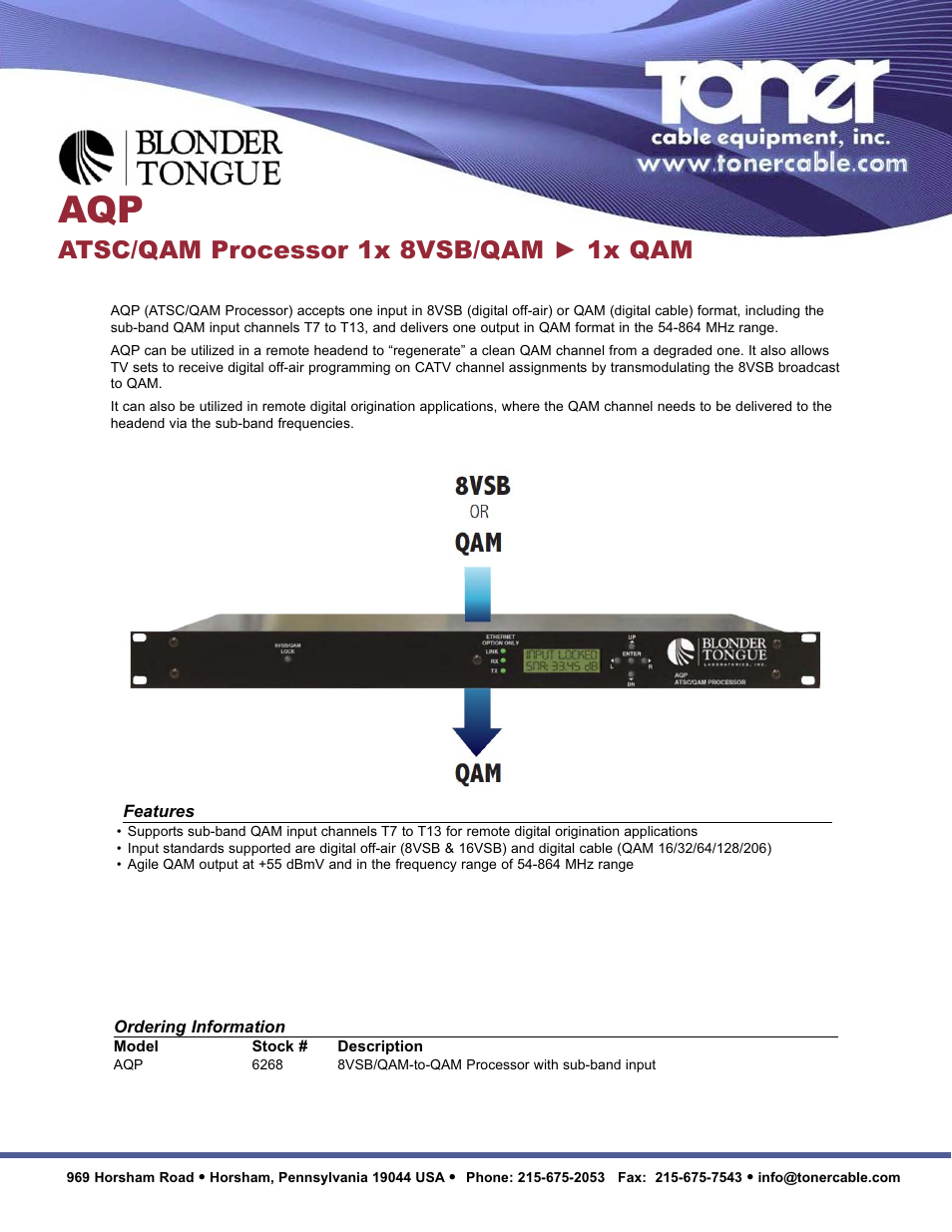 Toner Cable AQP ATSC _ QAM Processor User Manual | 2 pages