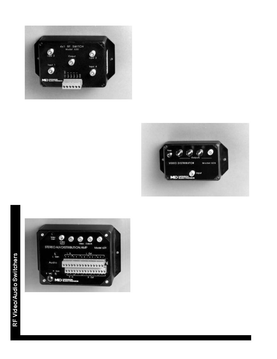Model 626 video distribution amplifier, Model 629 stereo a/v distribution amplifier | Toner Cable 626 Video Distribution Amplifier User Manual | Page 2 / 2