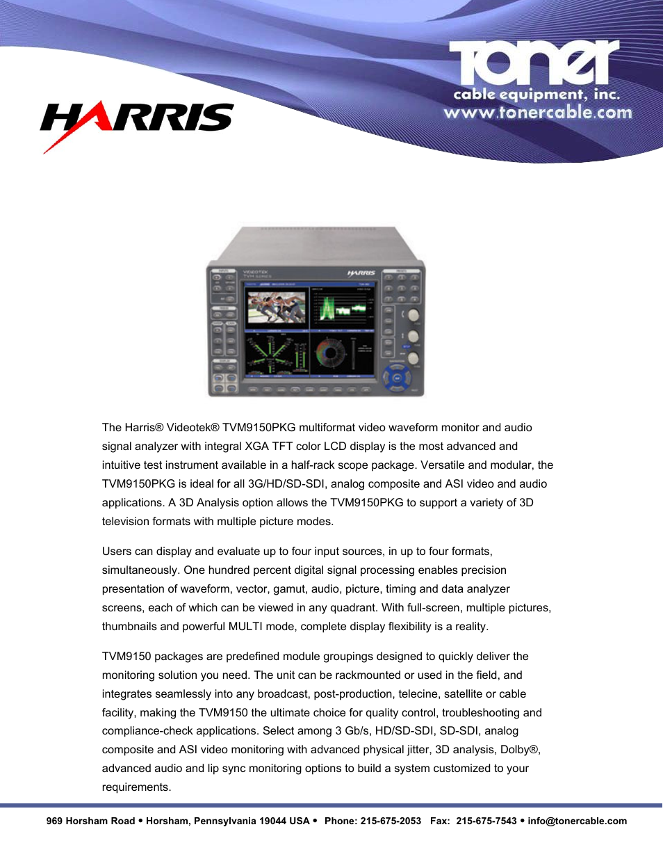 Toner Cable TVM9150PKG Multiformat 3G-HD-SD Video Waveform Monitor and Audio Signal Analyzer User Manual | 14 pages