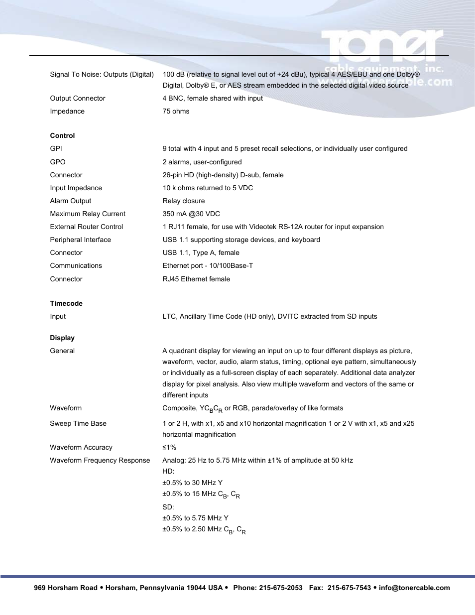 Toner Cable TVM9150PKG Multiformat 3G-HD-SD Video Waveform Monitor and Audio Signal Analyzer User Manual | Page 11 / 14