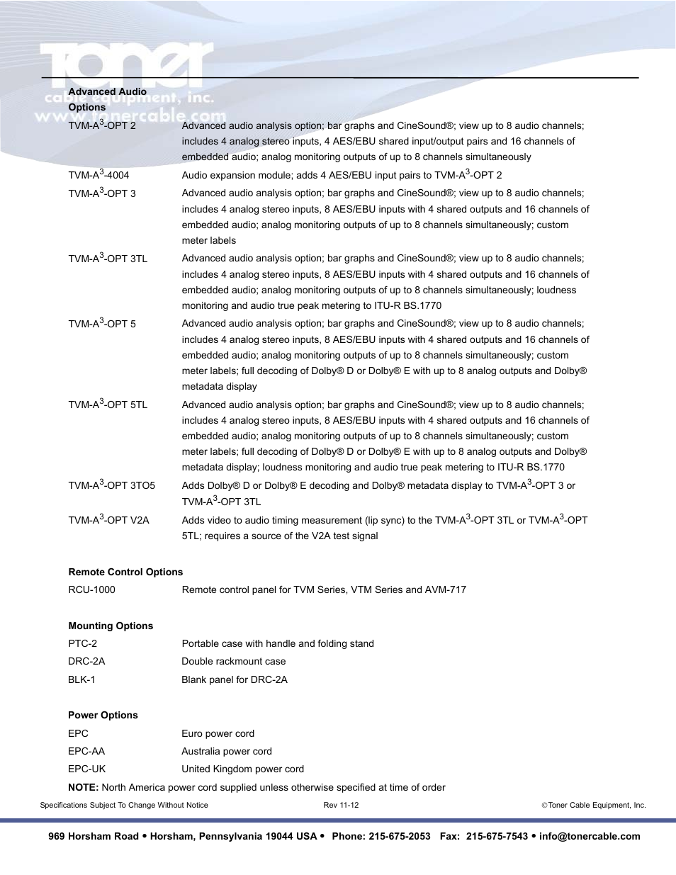 Toner Cable TVM9150PKG Multiformat 3G-HD-SD Video Waveform Monitor and Audio Signal Analyzer User Manual | Page 14 / 14