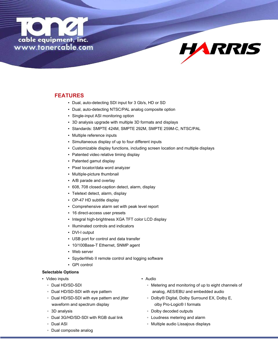 Toner Cable TVM9150PKG Multiformat 3G-HD-SD Video Waveform Monitor and Audio Signal Analyzer User Manual | Page 2 / 14