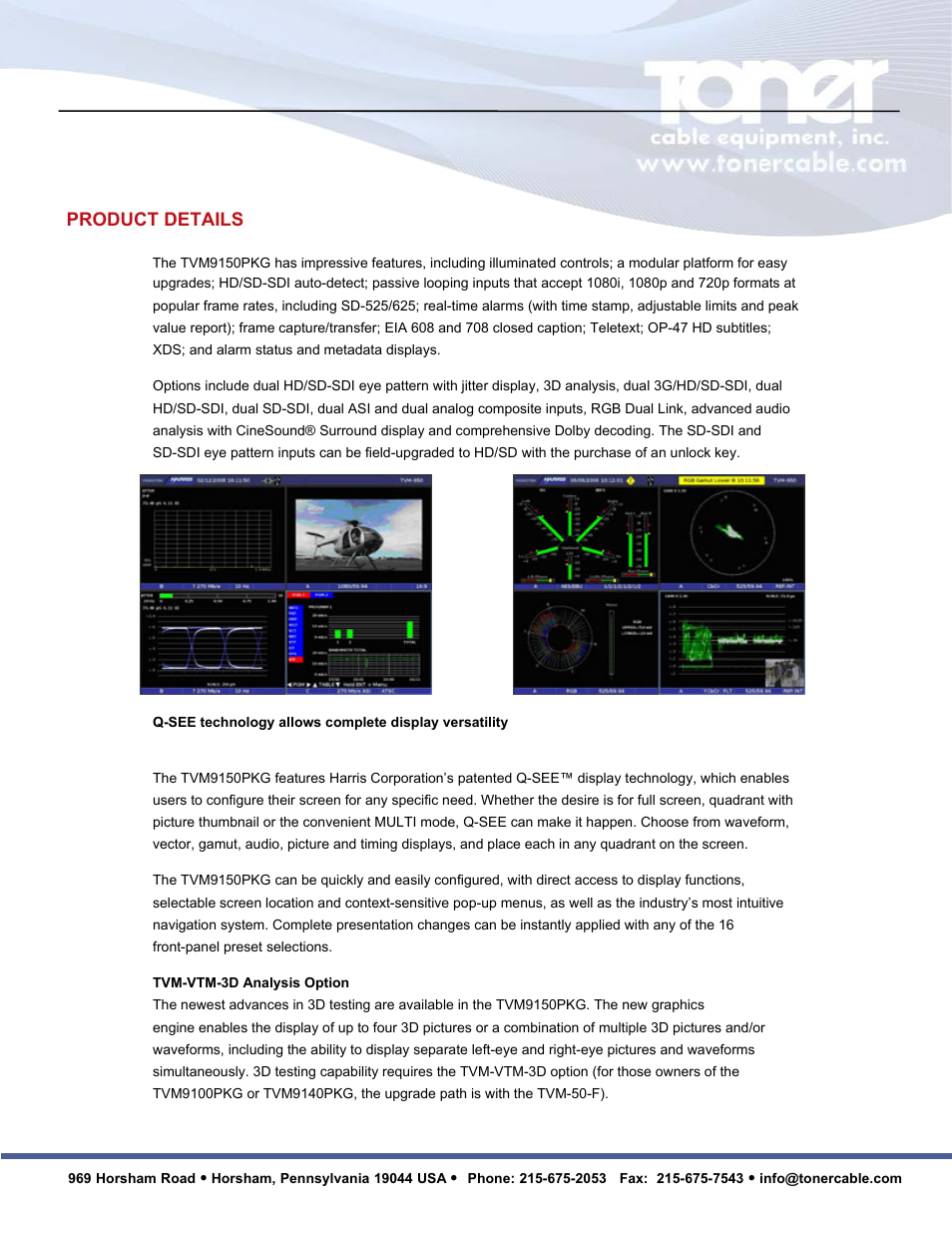 Product details | Toner Cable TVM9150PKG Multiformat 3G-HD-SD Video Waveform Monitor and Audio Signal Analyzer User Manual | Page 3 / 14