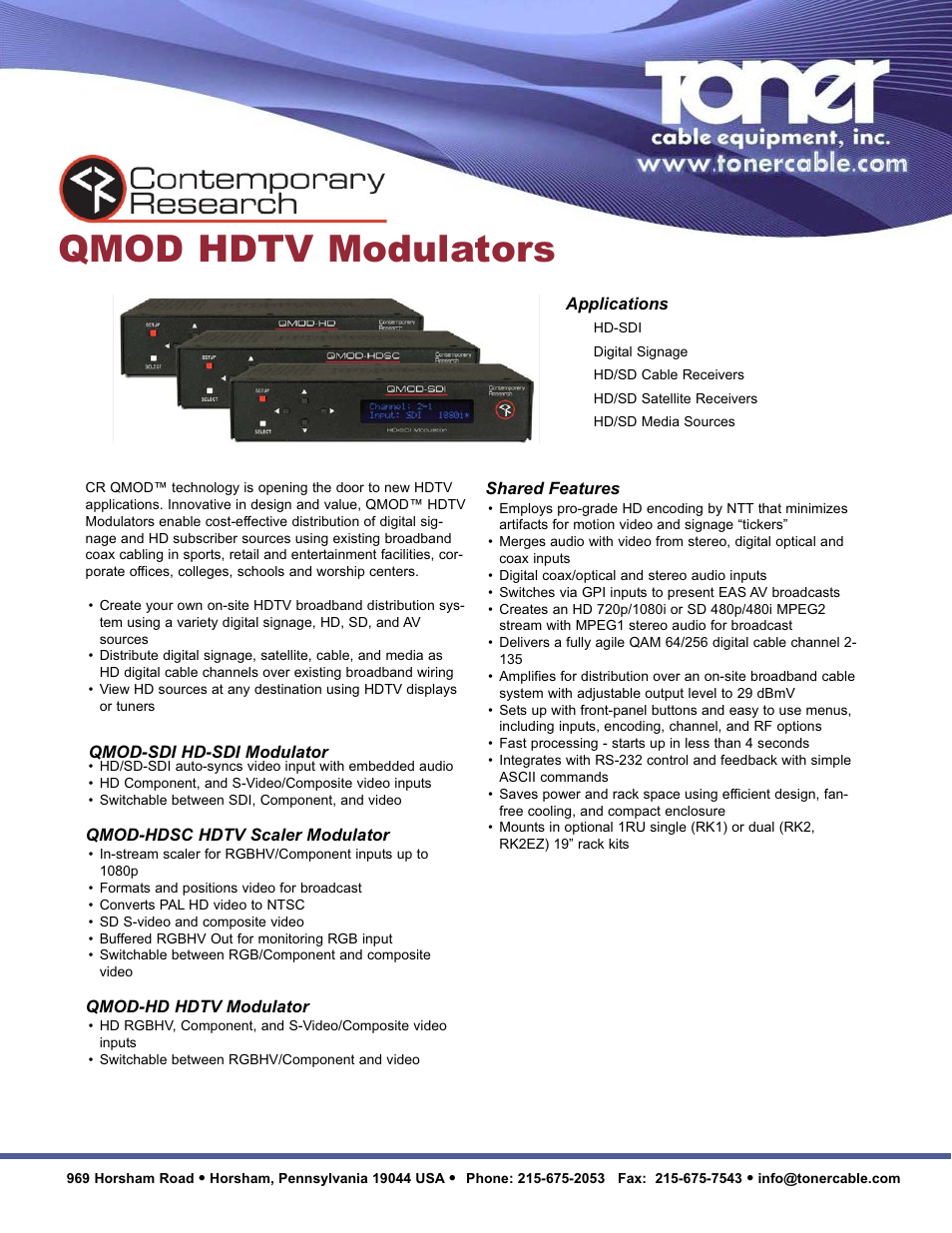 Toner Cable QMOD-SDI HD-SDI Modulator User Manual | 2 pages