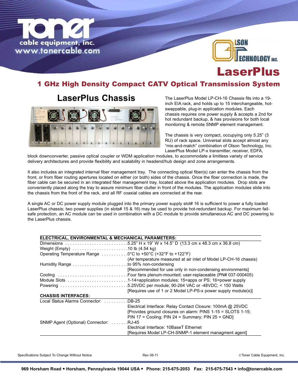 Laserplus, Laserplus chassis | Toner Cable LaserPlus 1GHz High Density CATV Optical Transmission System User Manual | Page 4 / 4