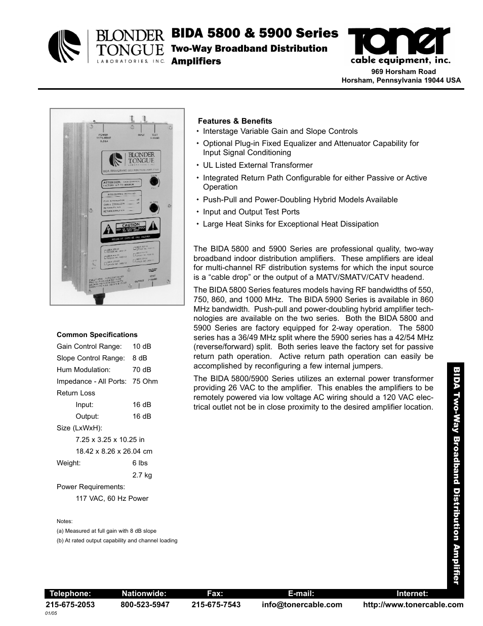 Two-way broadband distribution amplifiers | Toner Cable BIDA Series Broadband Distribution Amplifiers User Manual | Page 3 / 4