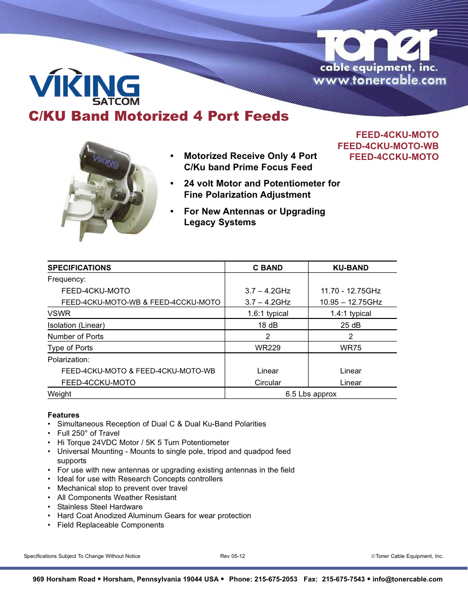 Toner Cable FEED-4CKU-MOTO C-KU Band Motorized 4 Port Feeds, Linear User Manual | 1 page