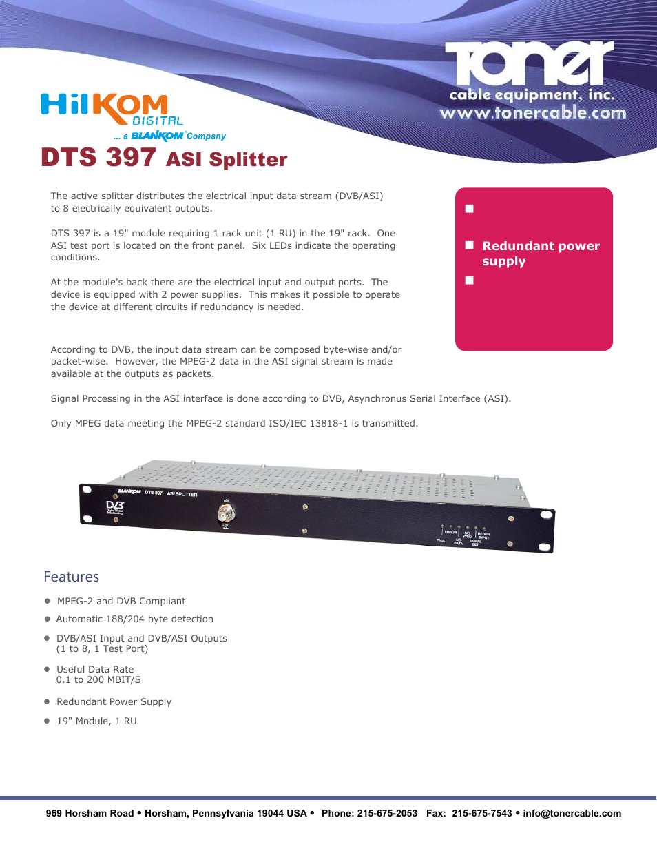 Toner Cable DTS 397 ASI Splitter User Manual | 2 pages