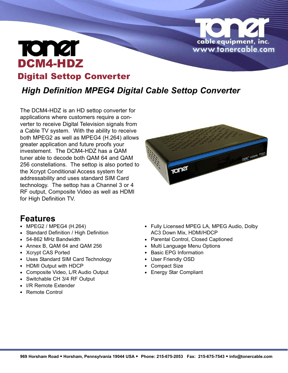 Toner Cable DCM4-HDZ Digital Settop Converter User Manual | 2 pages