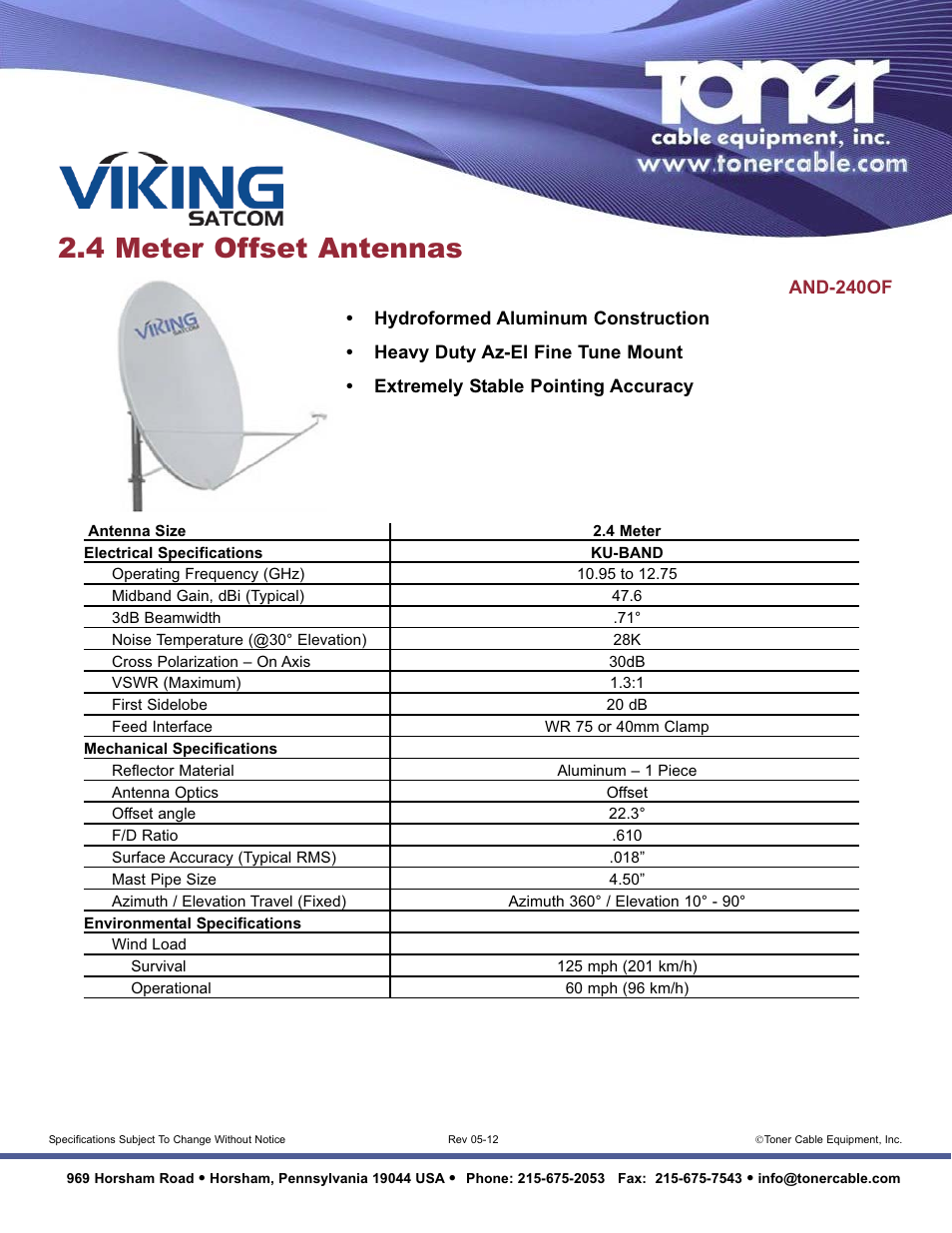 Toner Cable AND-240OF 2.4 Meter Offset Antennas User Manual | 1 page