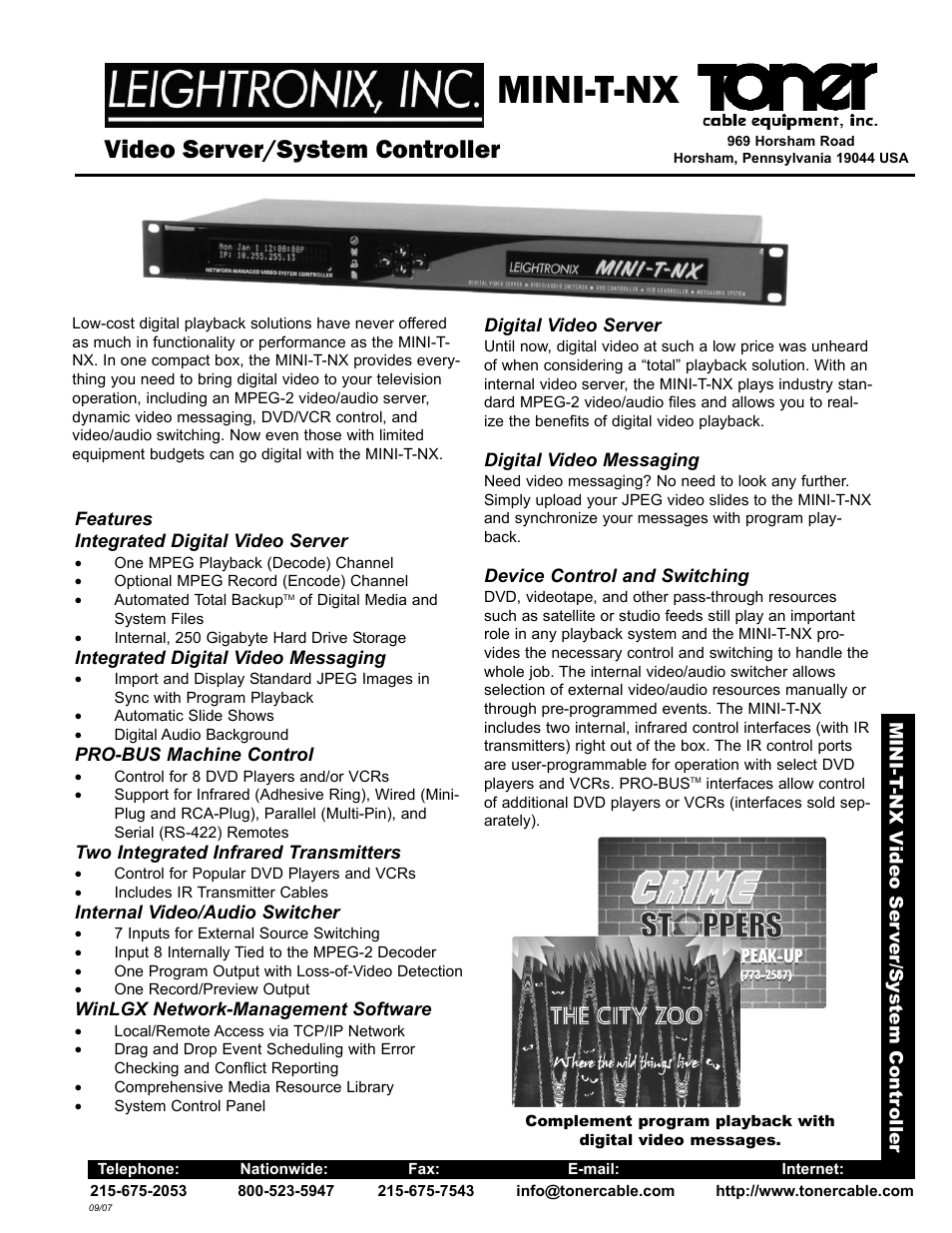 Toner Cable MINI-T-NX Video Server_System Control User Manual | 2 pages