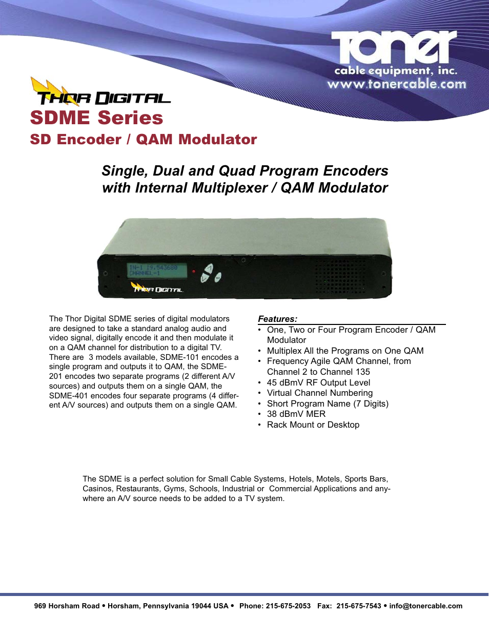 Toner Cable SDME Series SD Encoder _ QAM Modulator User Manual | 2 pages