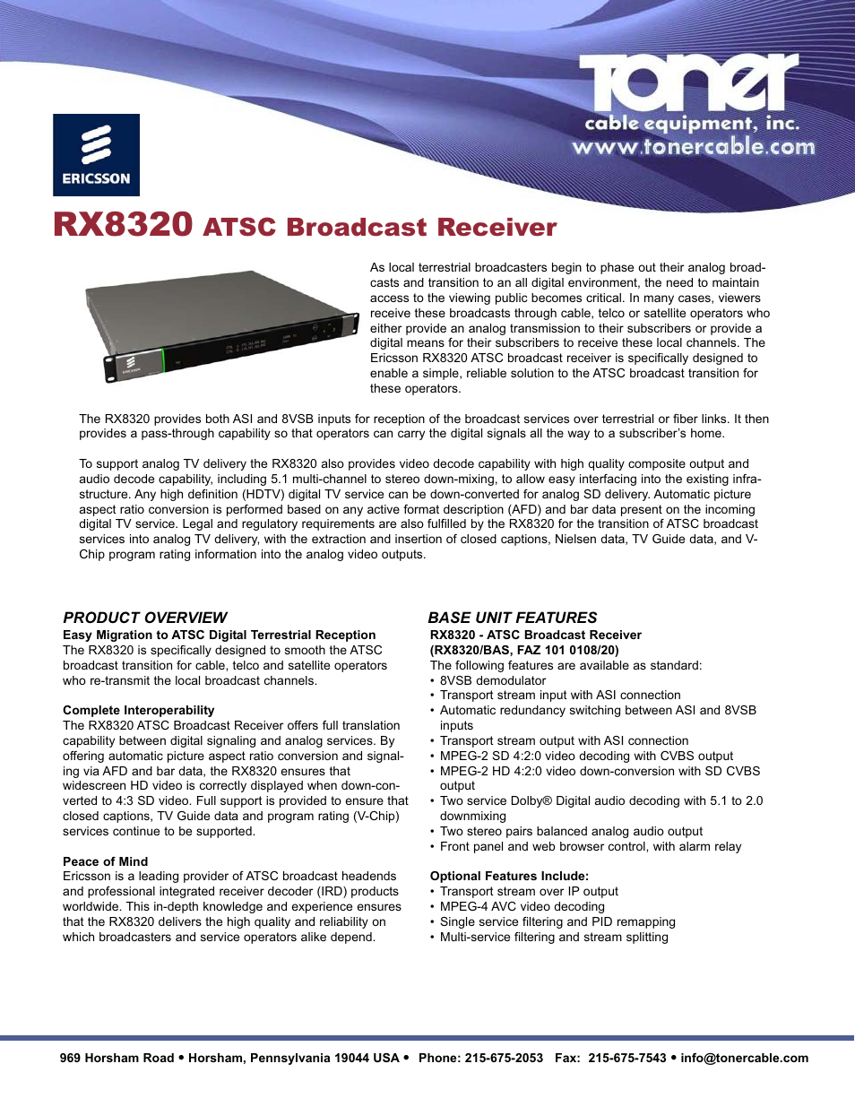 Toner Cable RX8320 ATSC Broadcast Receiver User Manual | 2 pages