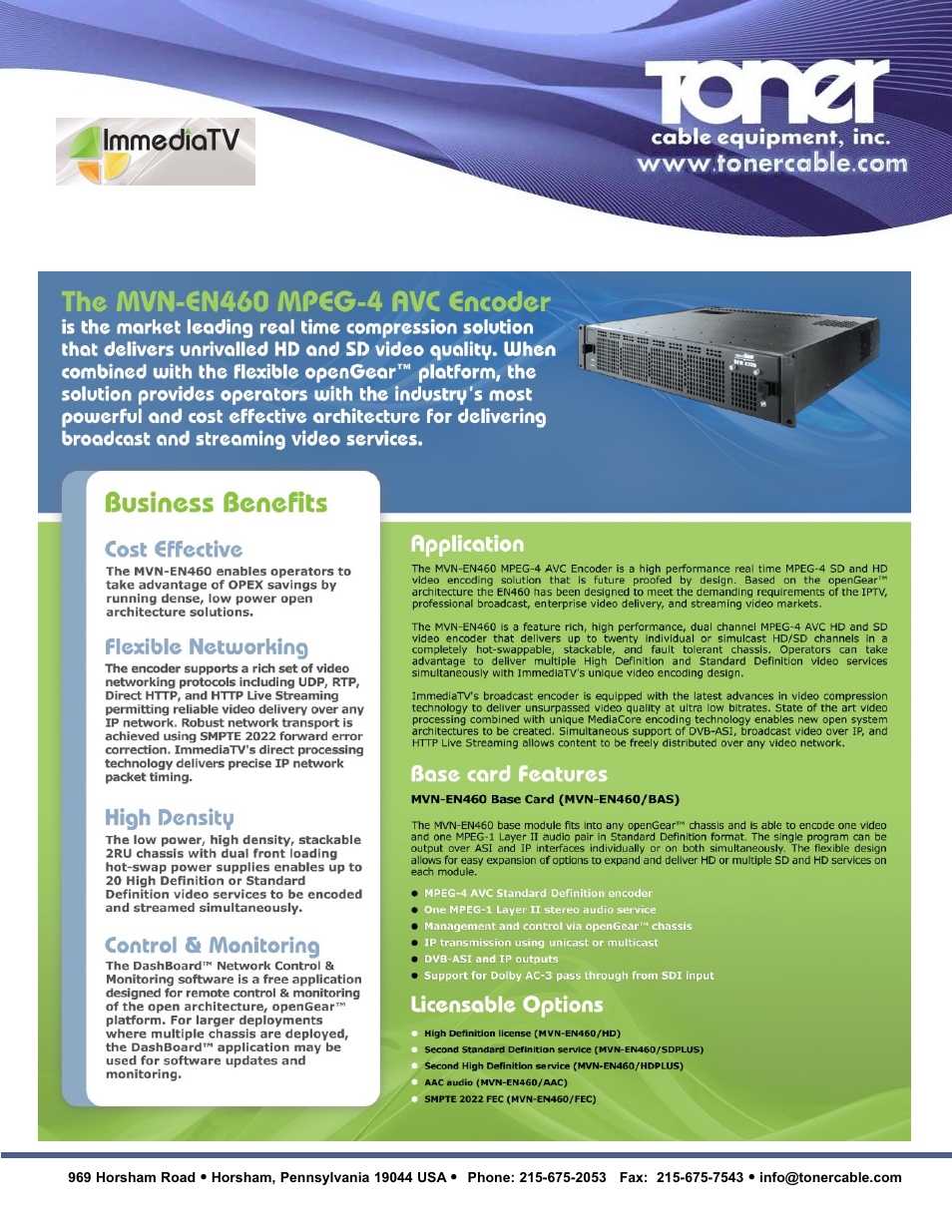 Toner Cable MVN-EN460 MPEG-4 AVC Encoder User Manual | 2 pages