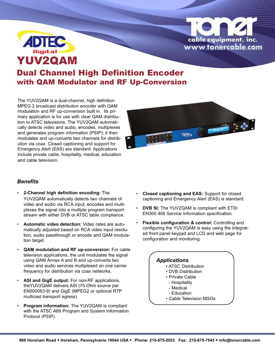 Toner Cable YUV2QAM Dual Channel High Definition Encoder User Manual | 2 pages