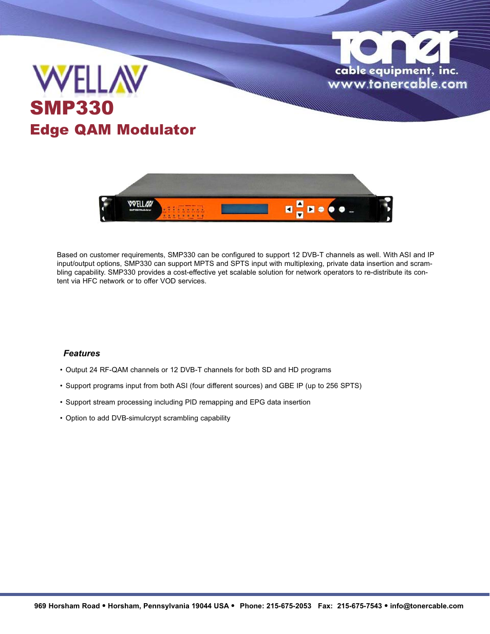 Toner Cable SMP330 Edge QAM Modulator User Manual | 2 pages