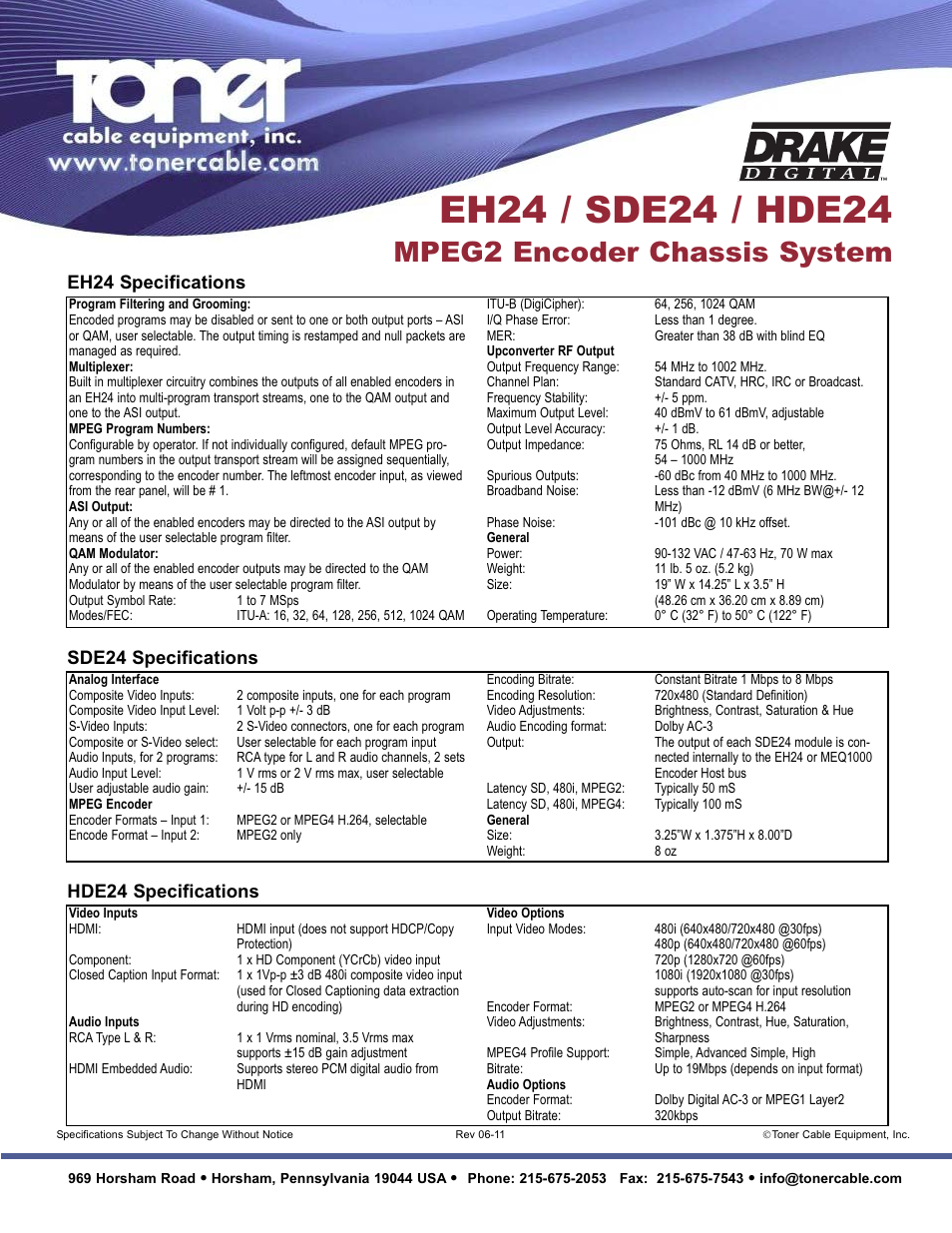 Mpeg2 encoder chassis system | Toner Cable EH24 Encoder Host _ Chassis System User Manual | Page 2 / 2