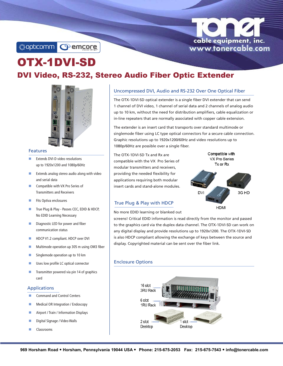 Toner Cable VX-1DVI DVI Video Fiber Optic Extender User Manual | 2 pages