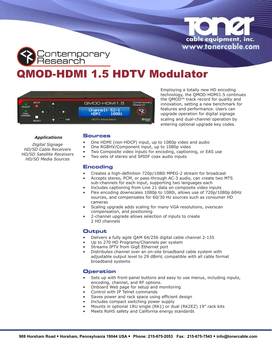 Toner Cable QMOD-HDMI 1.5 HDTV Modulator User Manual | 2 pages