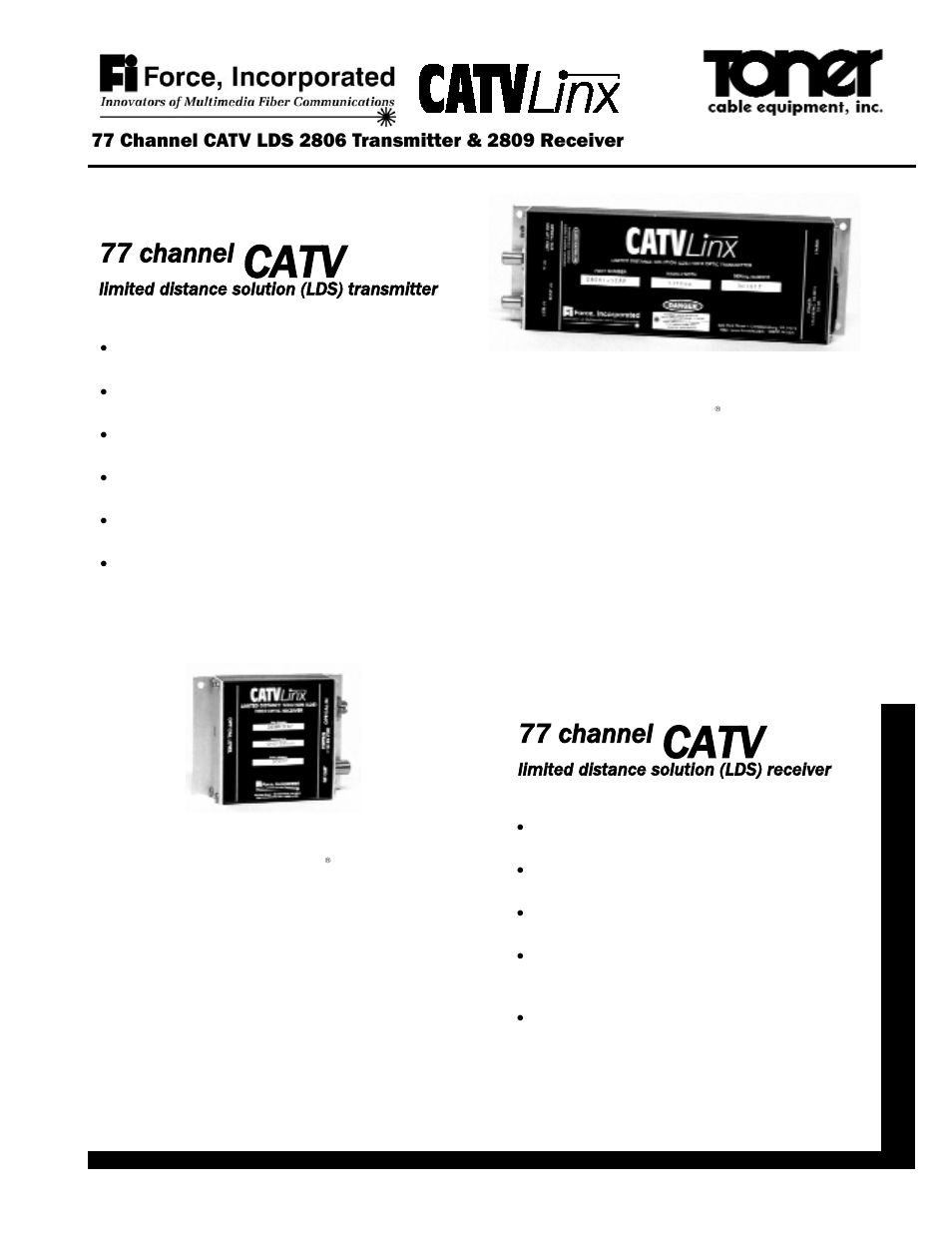 Toner Cable 2809 77 Channel Fiber Optic Receiver User Manual | 2 pages