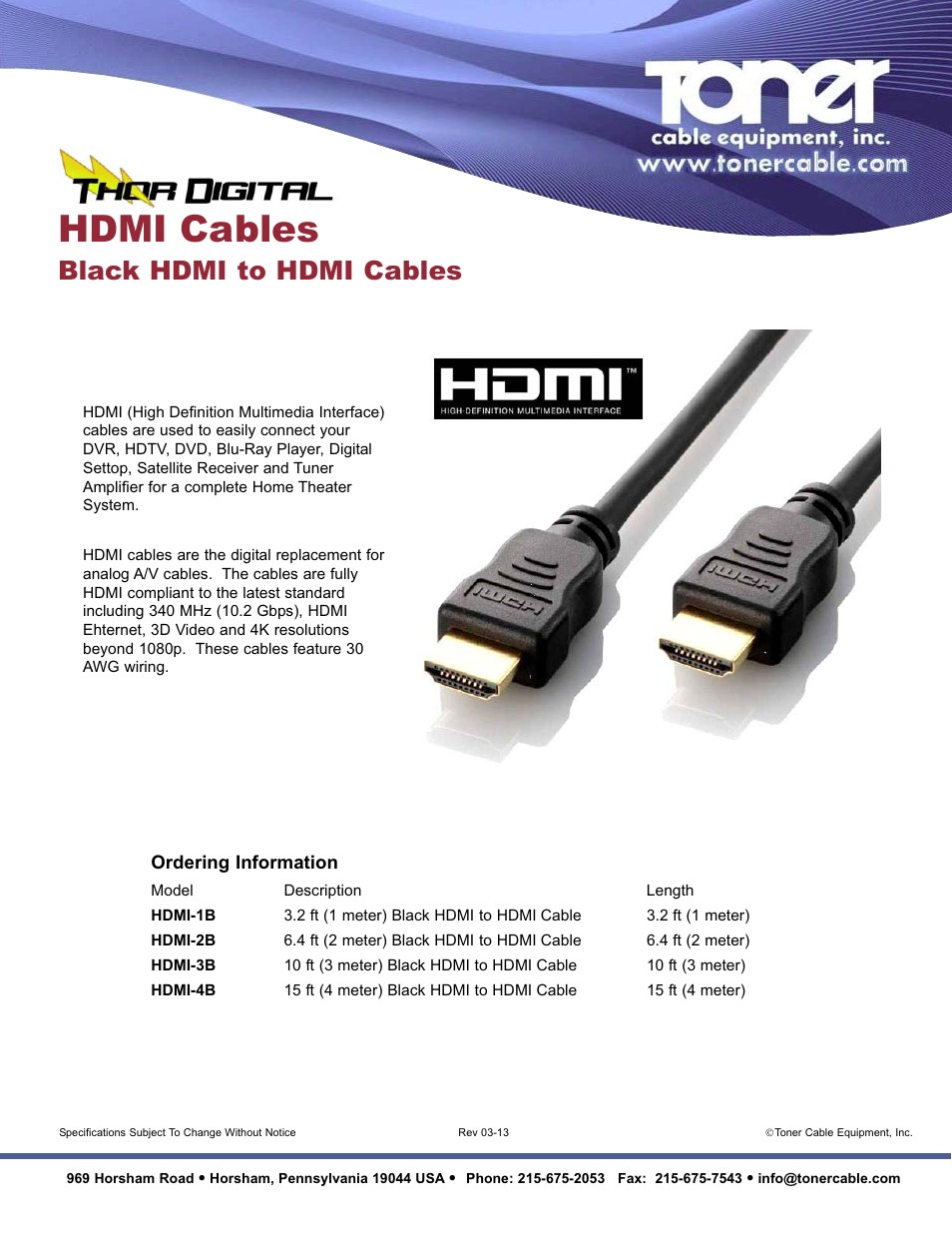 Toner Cable HDMI Cables User Manual | 1 page