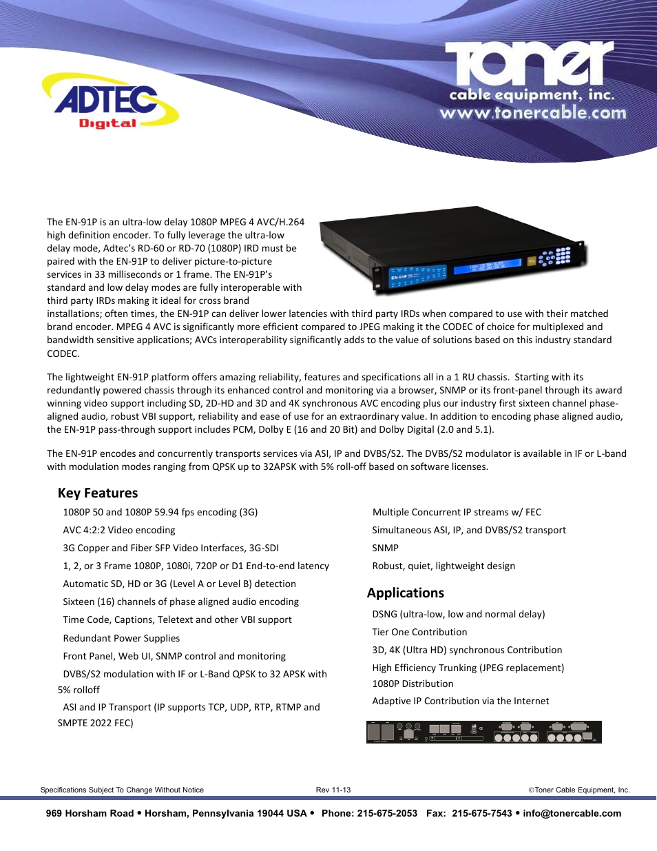 Toner Cable EN-91P Compression Platform Encoder User Manual | 1 page