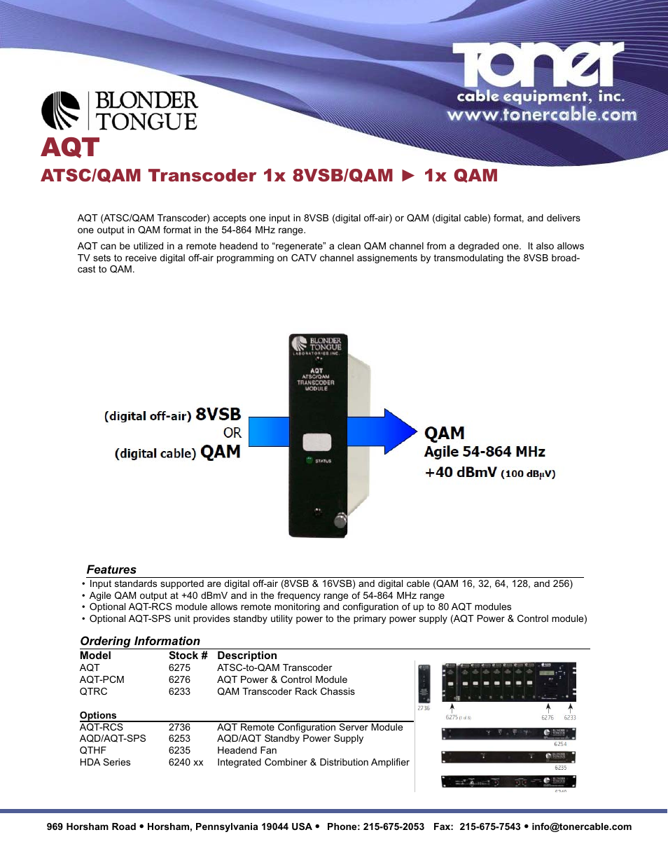 Toner Cable AQT 8VSB_QAM to QAM Transcoder User Manual | 2 pages