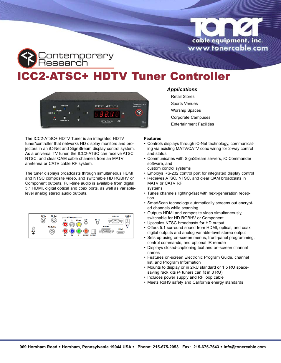 Toner Cable ICC2-ATSC HDTV Tuner - Controller User Manual | 2 pages