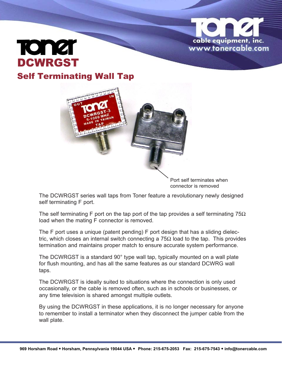 Toner Cable DCWRGST-* Self Terminating Wall Tap User Manual | 2 pages