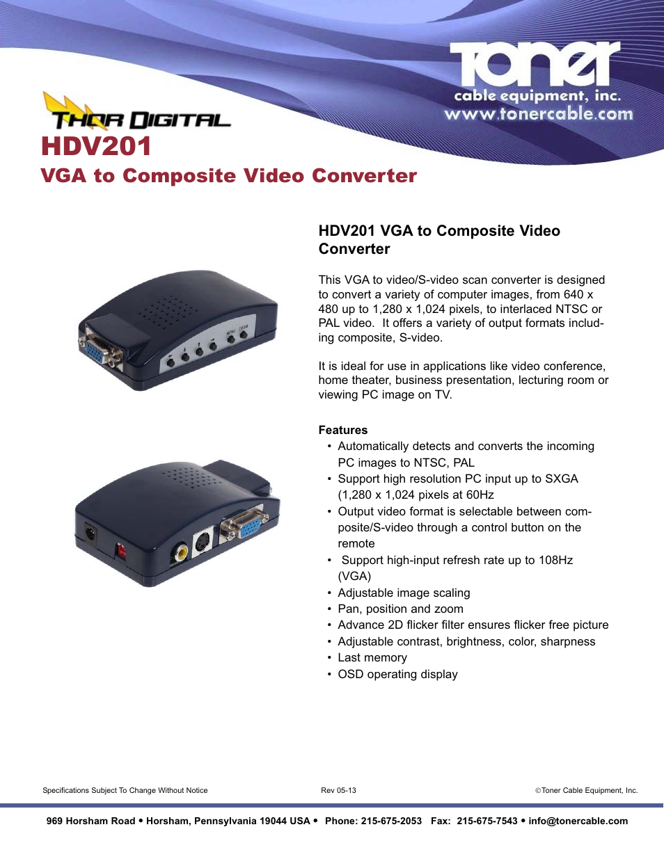 Toner Cable HDV201 VGA to Composite Video Converter User Manual | 1 page