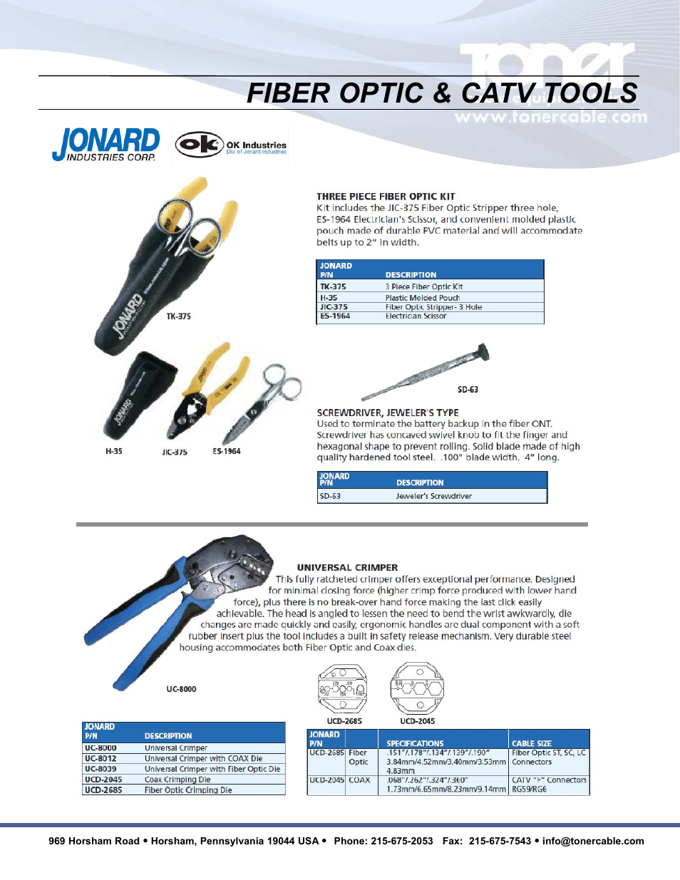 Fiber optic & catv tools | Toner Cable JIC-891 Connector-Crimping Pliers with Side Cutters User Manual | Page 11 / 22