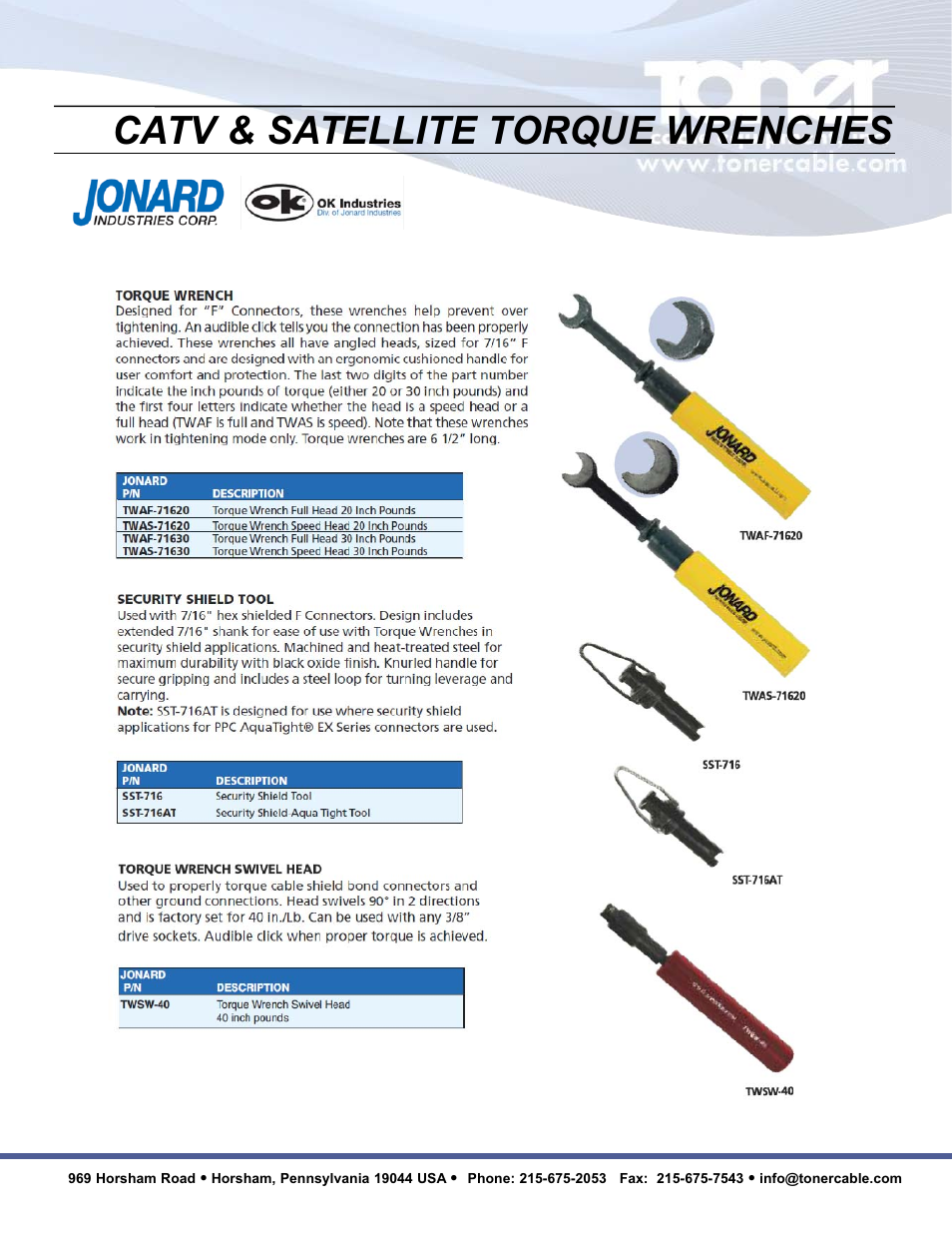 Catv & satellite torque wrenches | Toner Cable JIC-891 Connector-Crimping Pliers with Side Cutters User Manual | Page 15 / 22