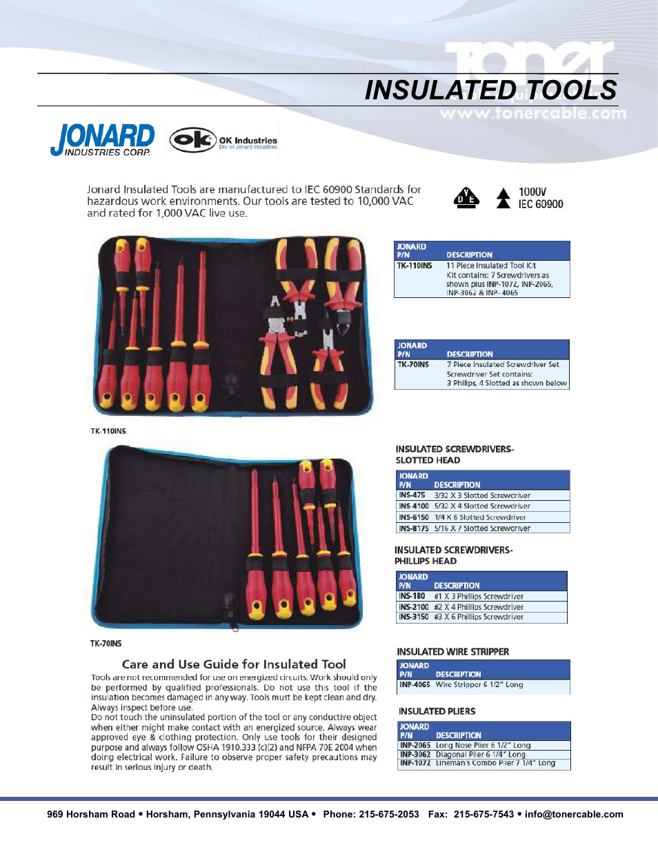 Insulated tools | Toner Cable JIC-891 Connector-Crimping Pliers with Side Cutters User Manual | Page 19 / 22