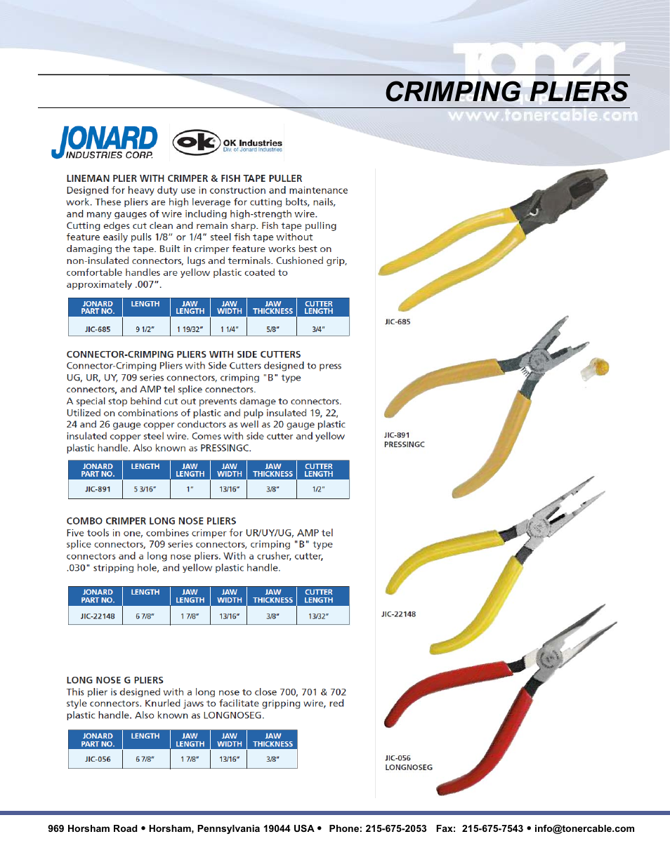 Crimping pliers | Toner Cable JIC-891 Connector-Crimping Pliers with Side Cutters User Manual | Page 3 / 22