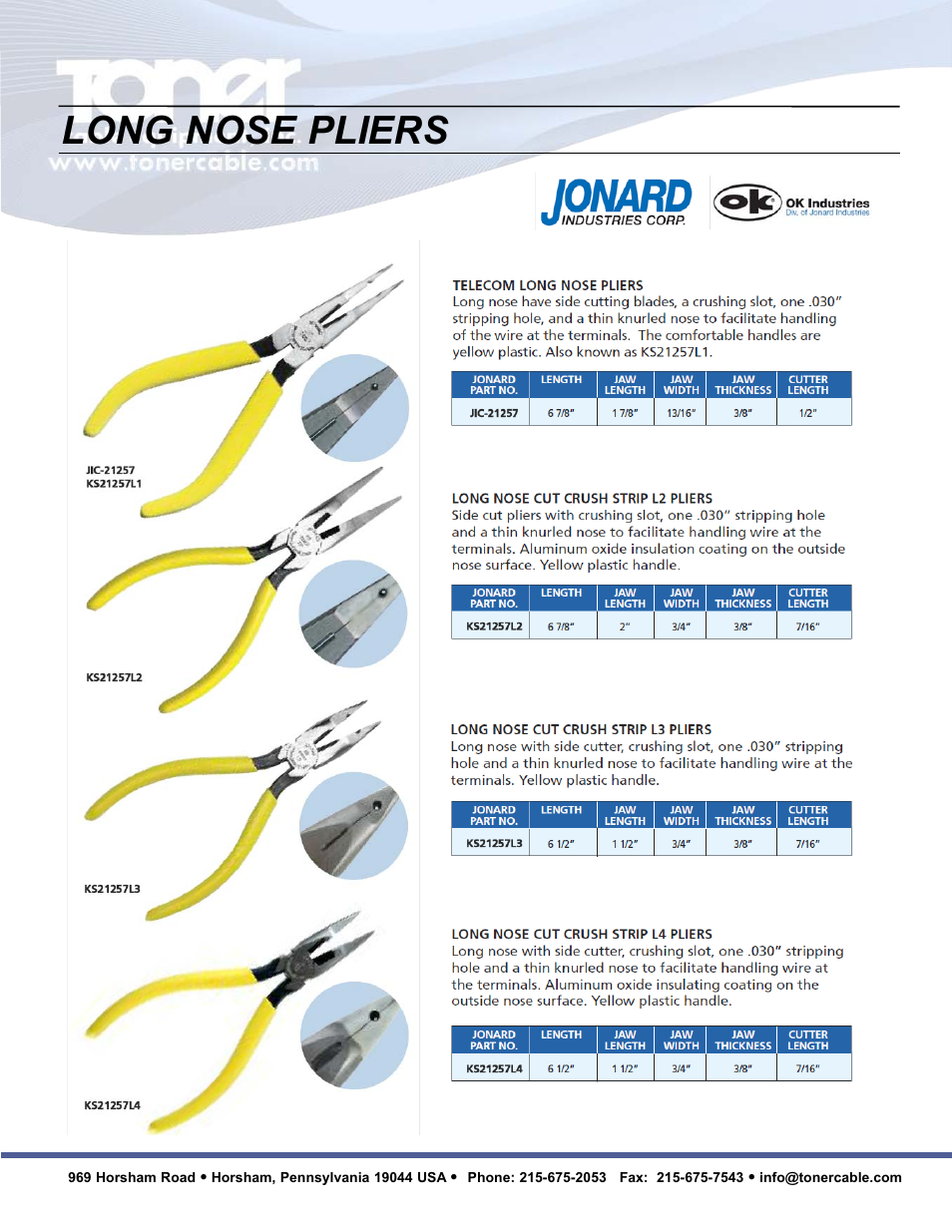 Long nose pliers | Toner Cable JIC-891 Connector-Crimping Pliers with Side Cutters User Manual | Page 4 / 22