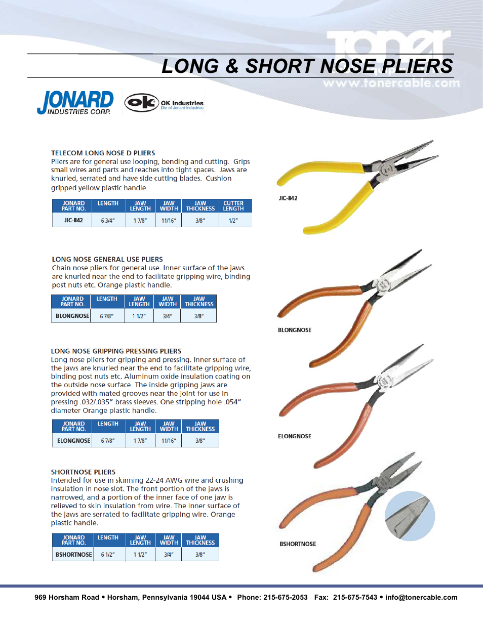 Long & short nose pliers | Toner Cable JIC-891 Connector-Crimping Pliers with Side Cutters User Manual | Page 5 / 22