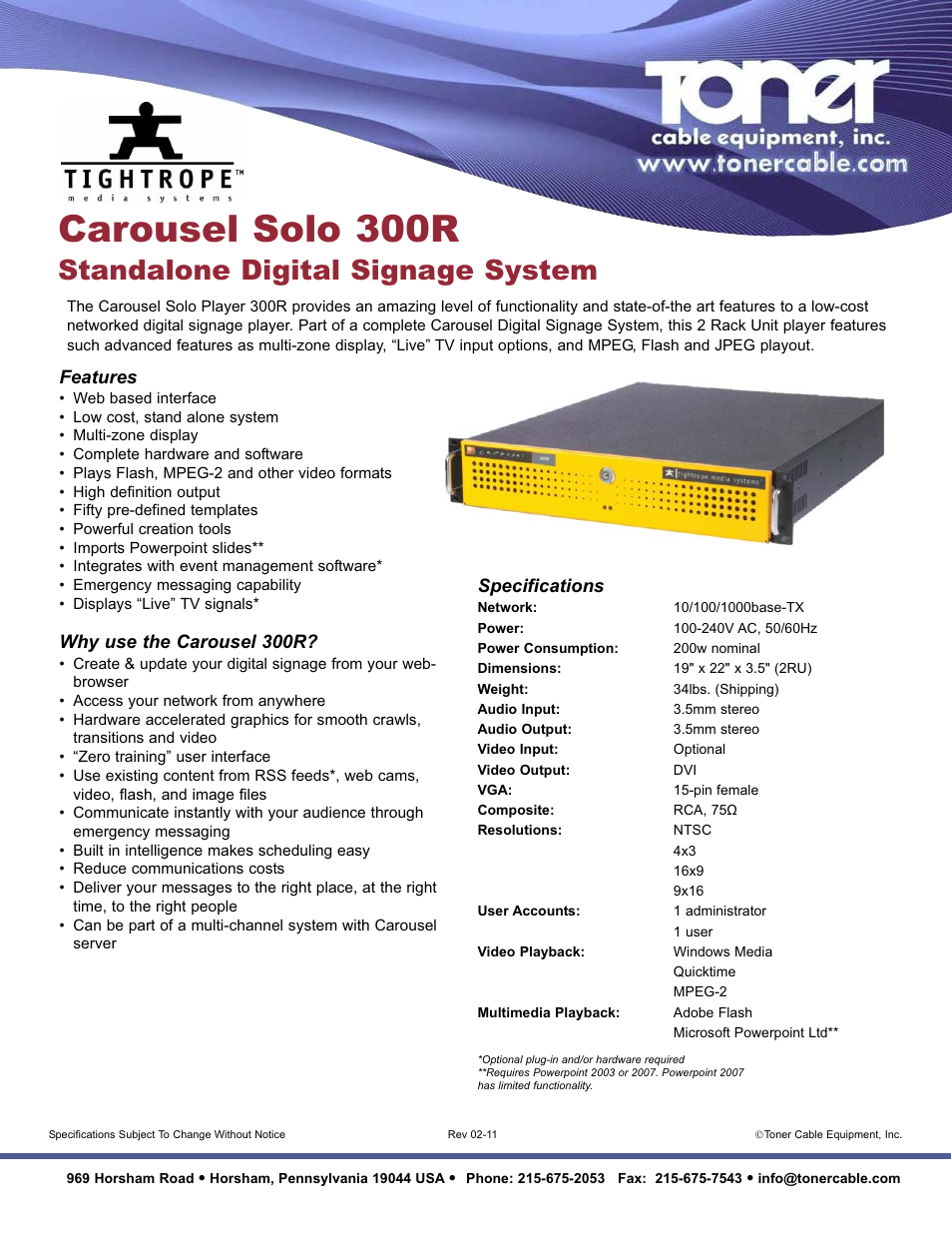 Toner Cable Carousel Solo 300R User Manual | 1 page