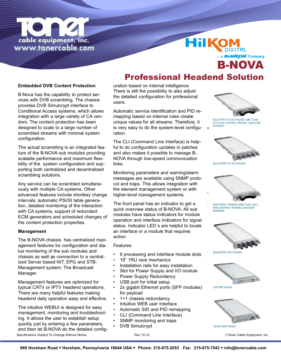 B-nova, Professional headend solution | Toner Cable B-NOVA Professional Headend Solution User Manual | Page 2 / 3