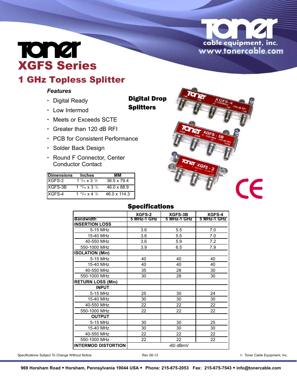 Toner Cable XGFS-2 2 Way 1 GHz Topless Splitters User Manual | 1 page